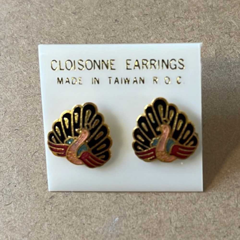 Cloisonné Peacock Earrings - image 2