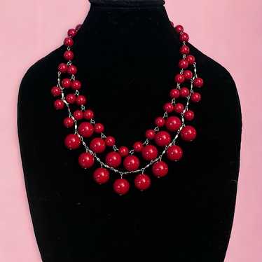 Cherry red layered statement bead necklace - image 1