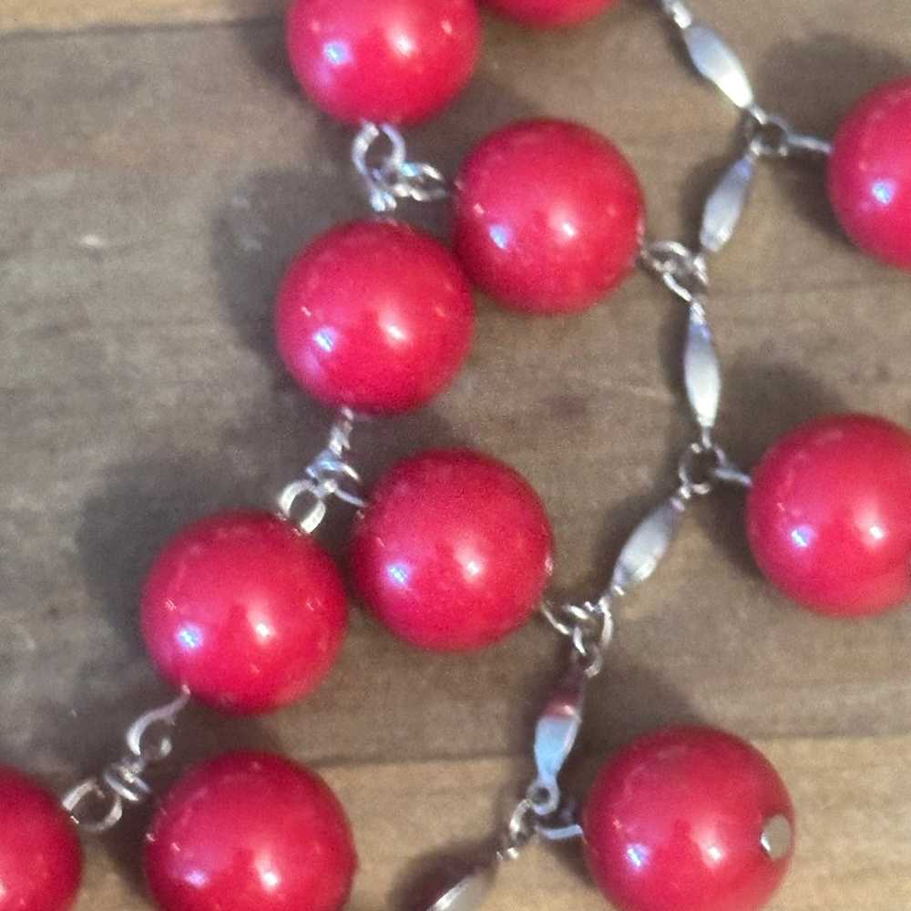 Cherry red layered statement bead necklace - image 4