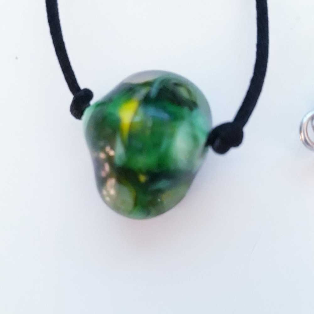 Hand Crafted Necklace Green Glass Bead Silk Cord - image 3