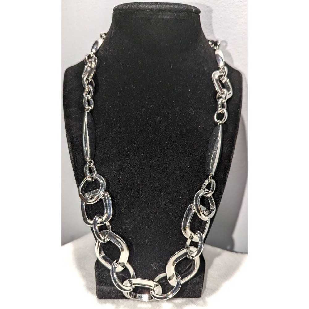 Chico's Silver Tone and Leather Necklace - image 1