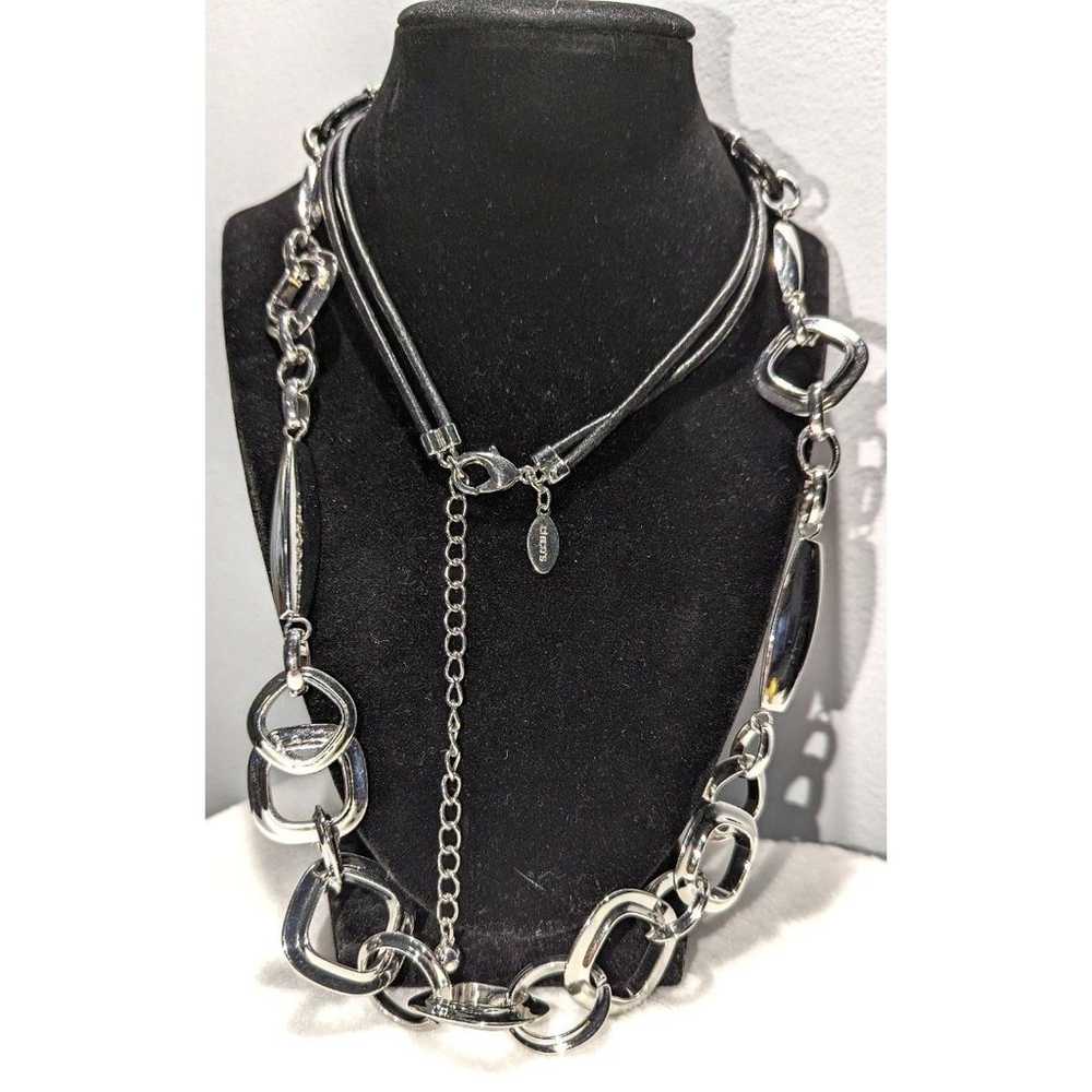 Chico's Silver Tone and Leather Necklace - image 3