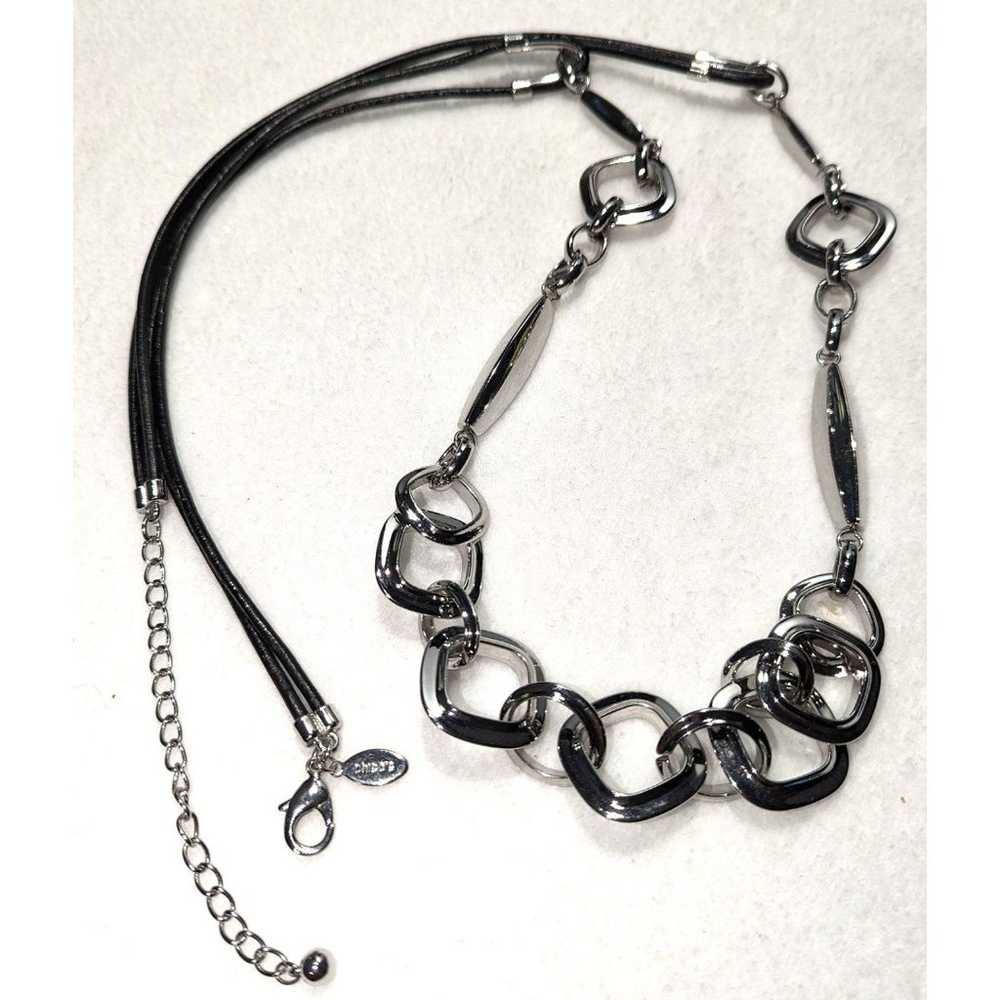 Chico's Silver Tone and Leather Necklace - image 4