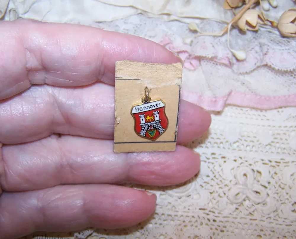 Gold Metal Enamel Travel Shield Charm - Hanover - image 3