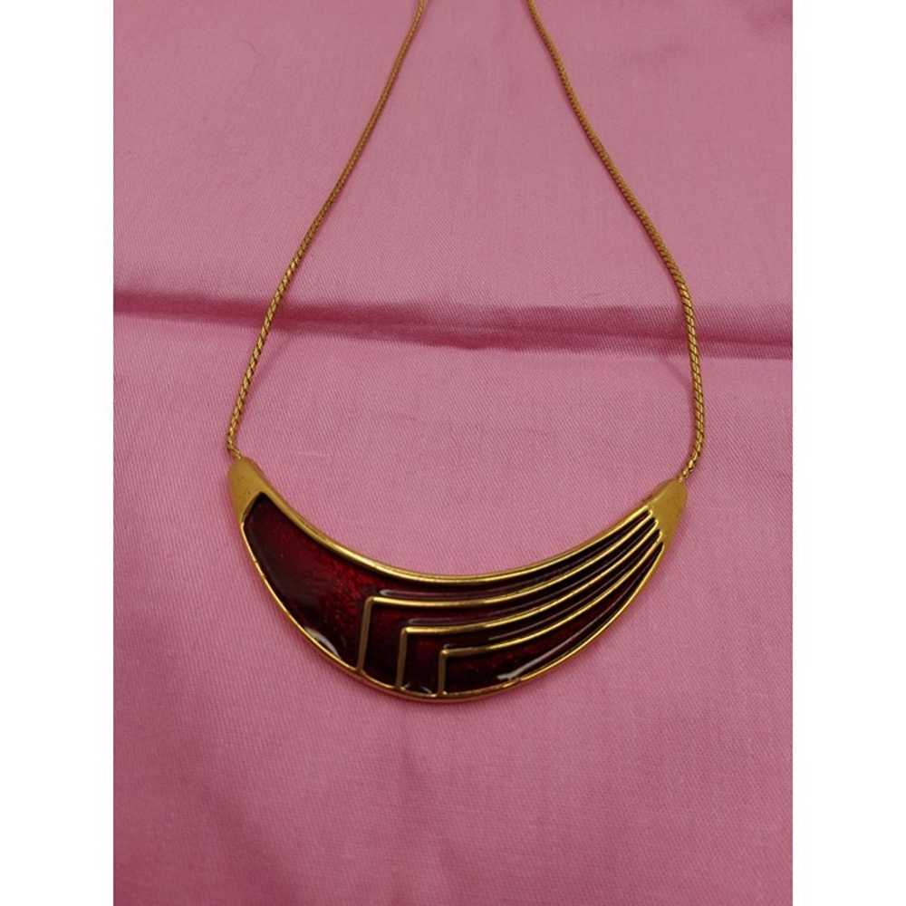 Vintage 90's Signed Monet Gold-Tone / Dark Red En… - image 1