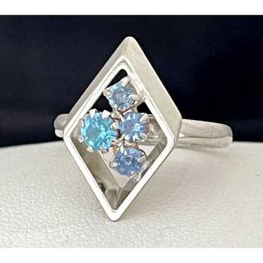 Vintage Costume Ring Silver Tone Prong Set Blue R… - image 1