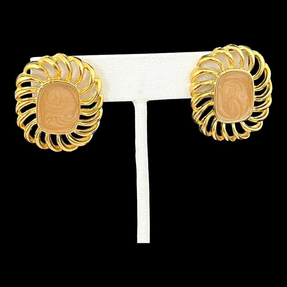 Vintage Designer Earrings Gold Tone Handpainted S… - image 3