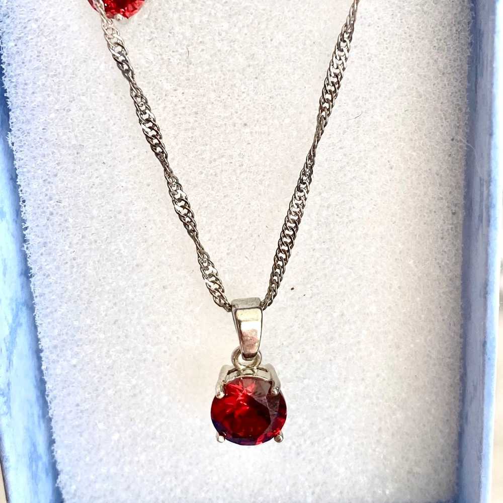 925 Sterling Silver Ruby Necklace and Earrings - image 2