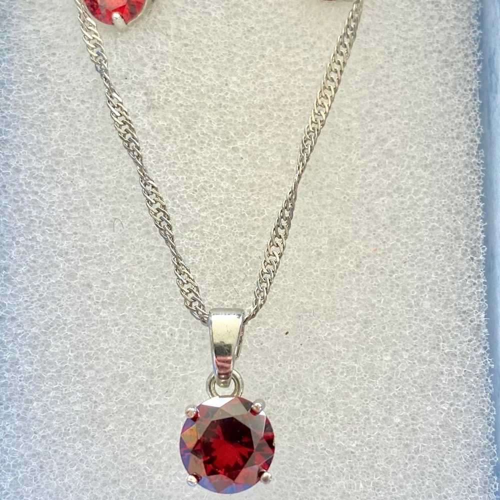 925 Sterling Silver Ruby Necklace and Earrings - image 3