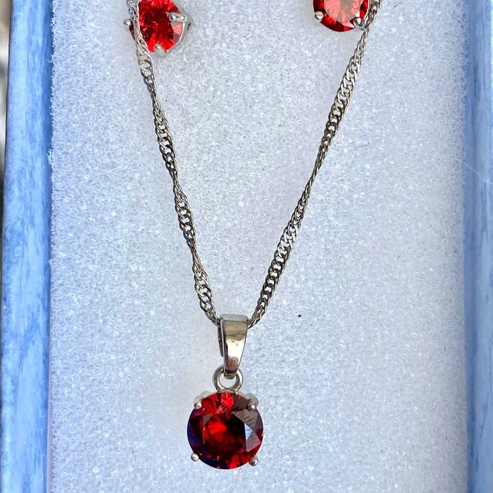 925 Sterling Silver Ruby Necklace and Earrings - image 4