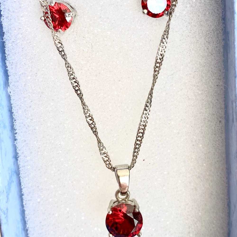 925 Sterling Silver Ruby Necklace and Earrings - image 6