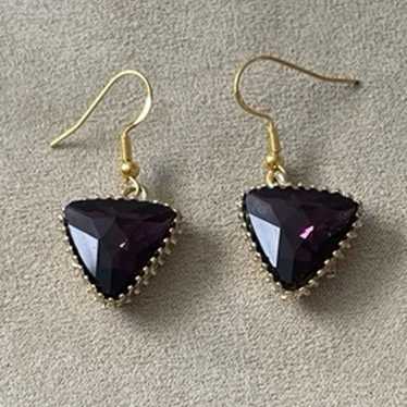 Vintage triangles gold tone and Deep purples Earri