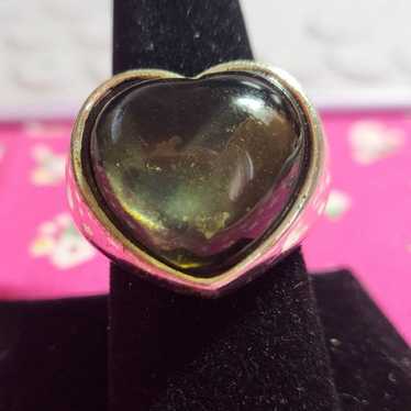 Mid-Century vintage Green Heart Silver-Tone Wide-B