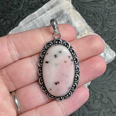 Oval Dendritic Pink Opal Pendant Crystal Stone Je… - image 1