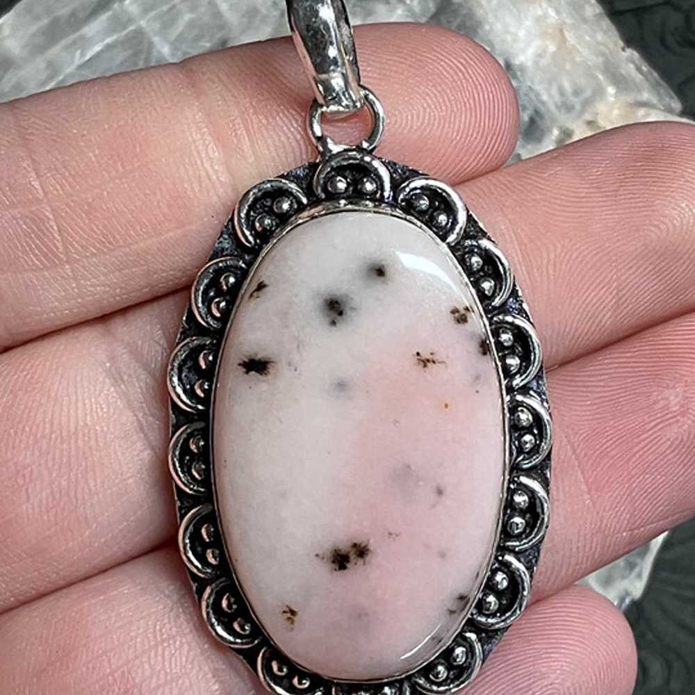 Oval Dendritic Pink Opal Pendant Crystal Stone Je… - image 2