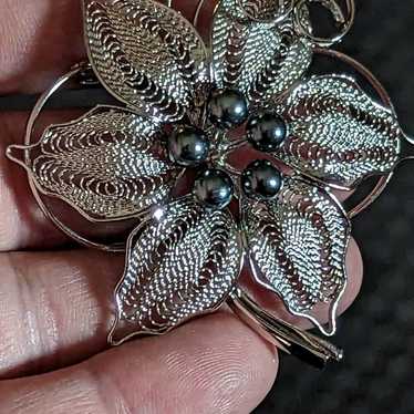 Vintage Charter Club Silver tone Filigree Flower … - image 1