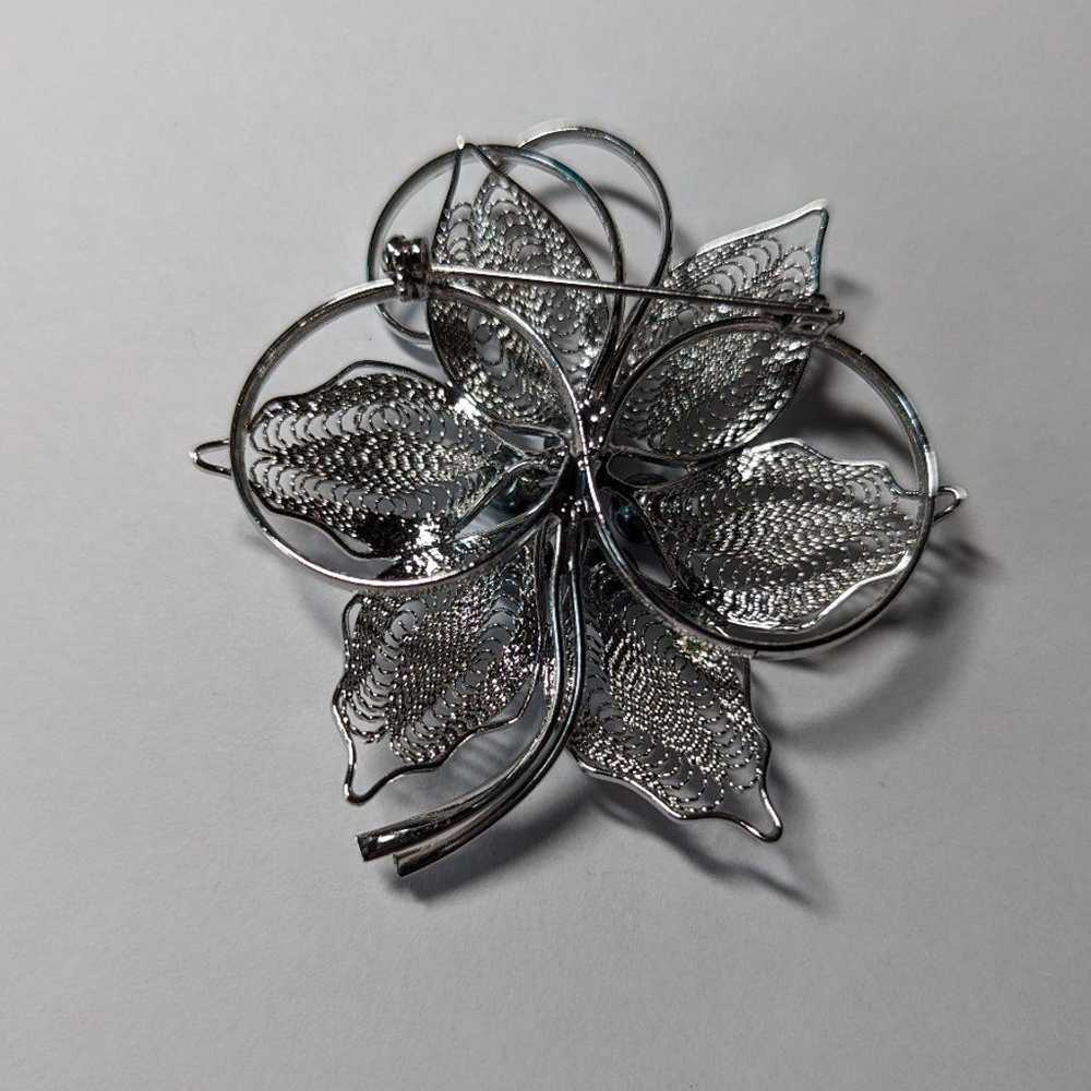 Vintage Charter Club Silver tone Filigree Flower … - image 2