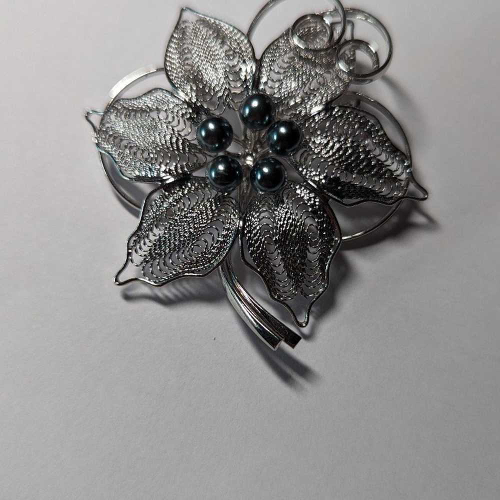 Vintage Charter Club Silver tone Filigree Flower … - image 3