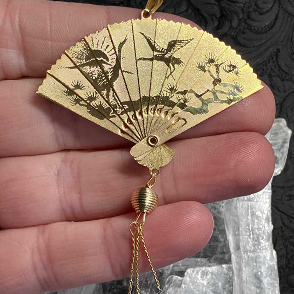 Chinese Phoenix and Crane or Heron Expandable Fan… - image 1