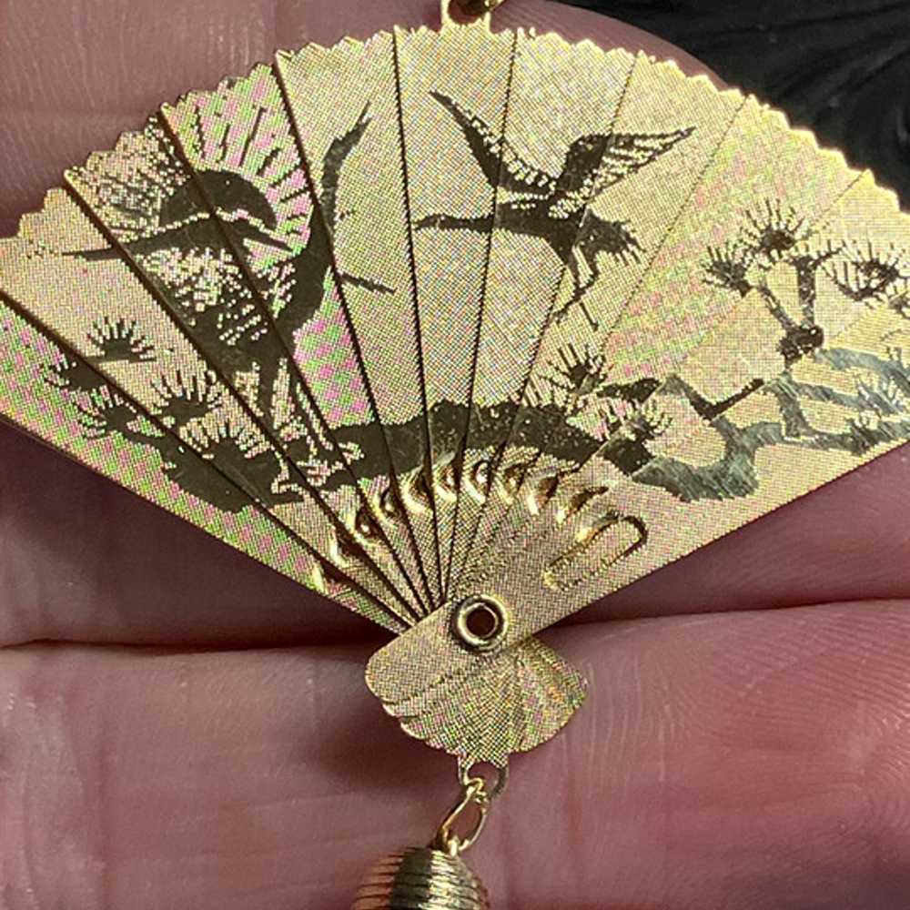 Chinese Phoenix and Crane or Heron Expandable Fan… - image 2