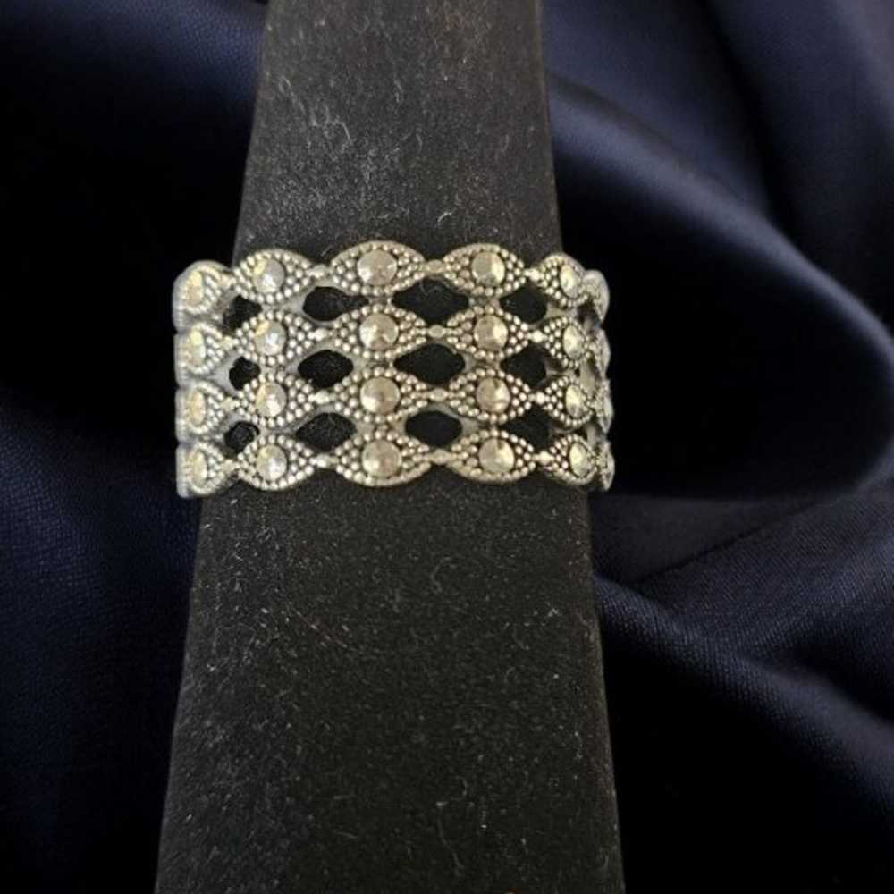 Vintage 925 Sterling Silver Marcasite Eternity Ba… - image 4