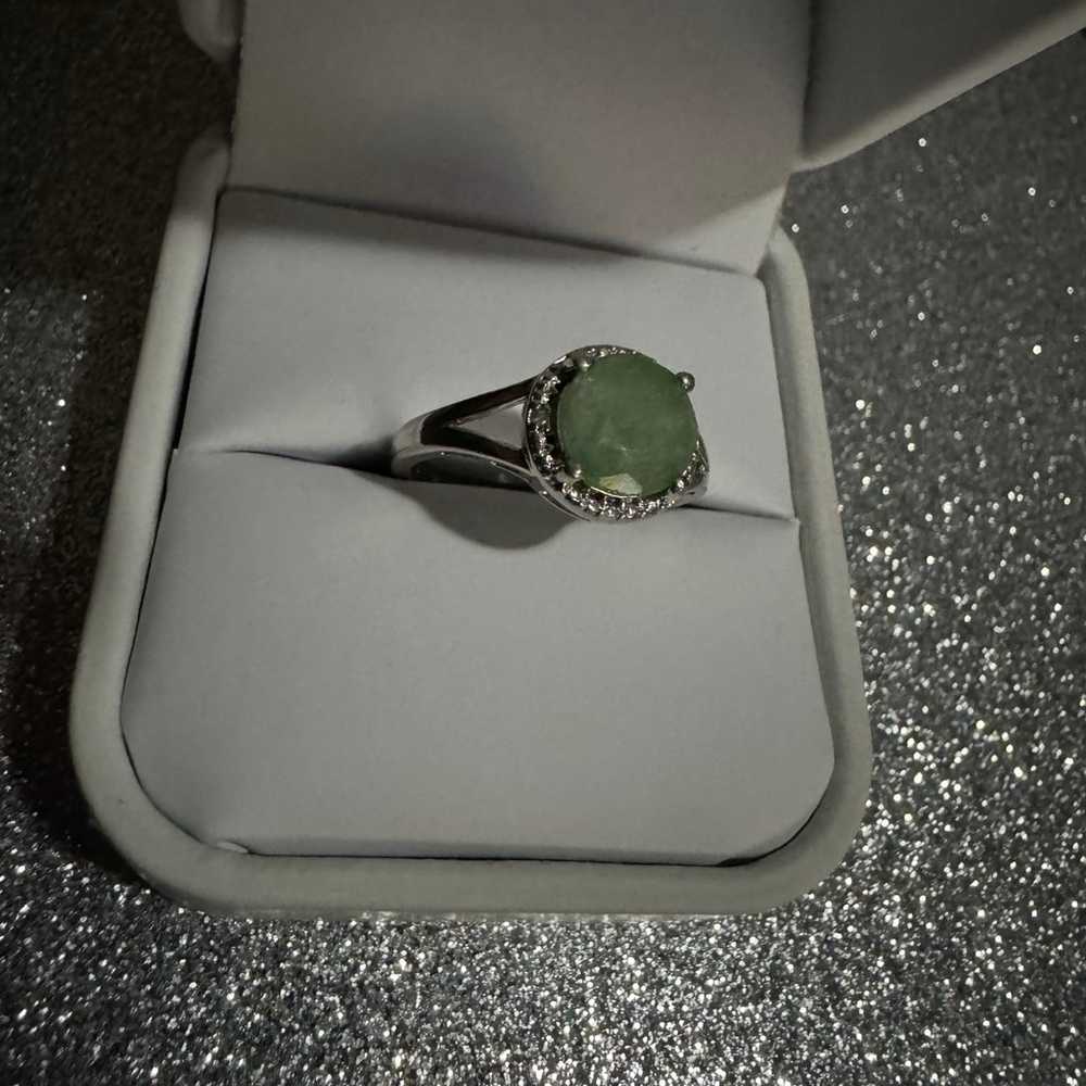 Sterling silver natural emerald ring size 7 - image 1