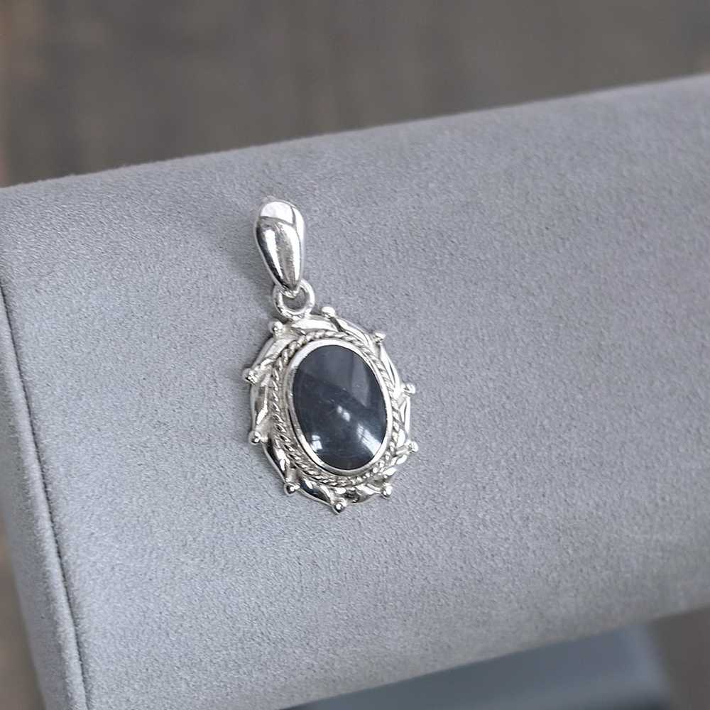 Vintage Sterling Silver Black Agate Pendant Oval … - image 3