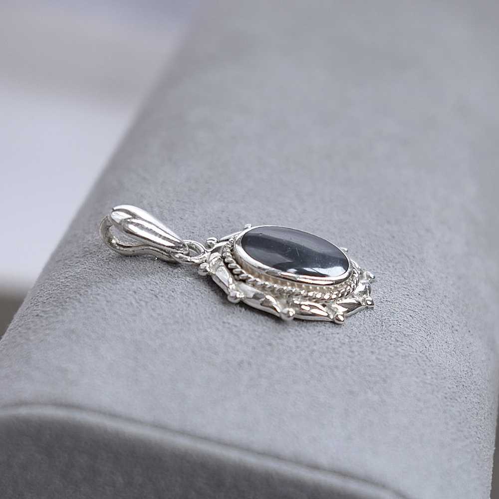 Vintage Sterling Silver Black Agate Pendant Oval … - image 4