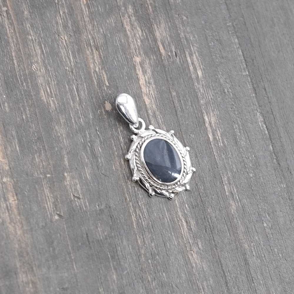 Vintage Sterling Silver Black Agate Pendant Oval … - image 5