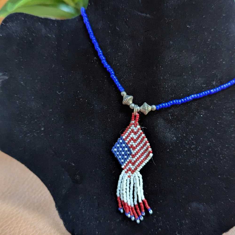 Beaded American Flag Necklace - image 1