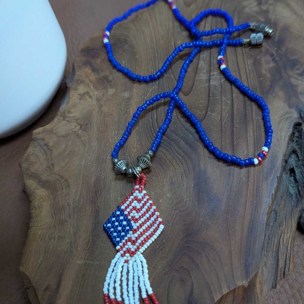 Beaded American Flag Necklace - image 2