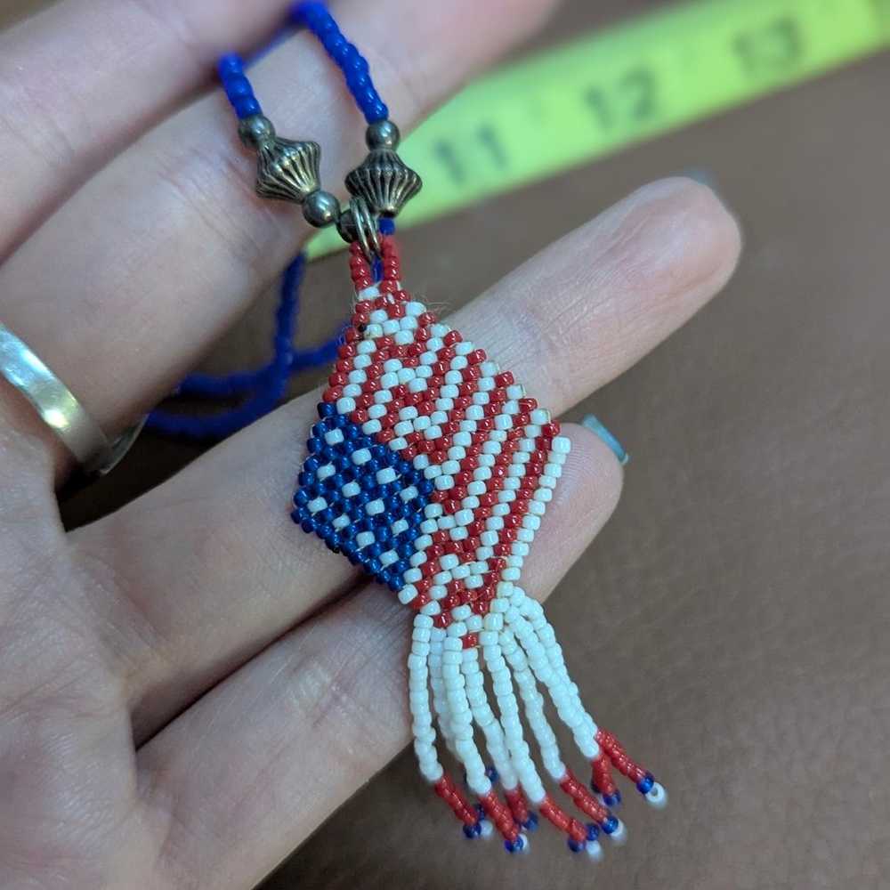 Beaded American Flag Necklace - image 6