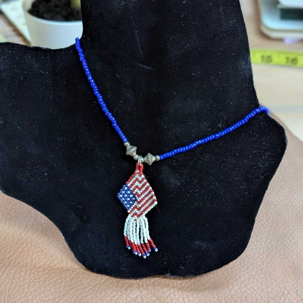 Beaded American Flag Necklace - image 7