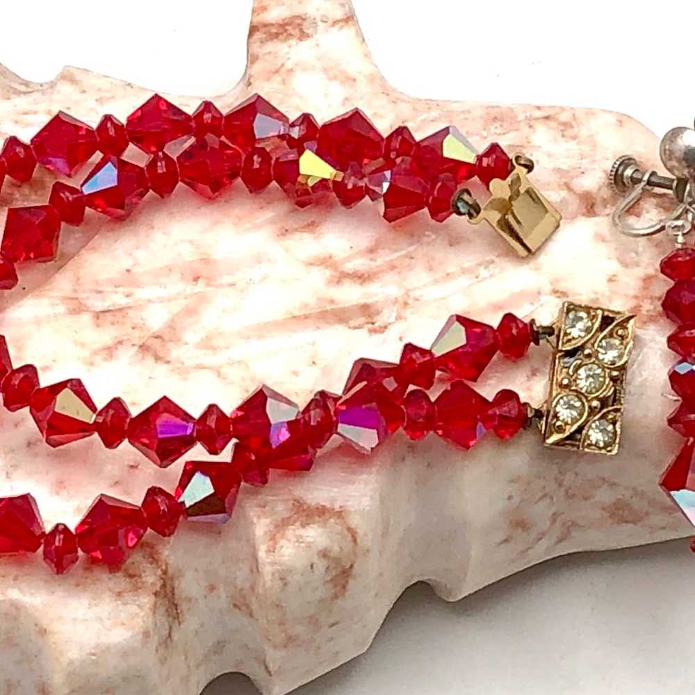 Vintage Red Fire Polished Austrian Glass Bracelet… - image 1