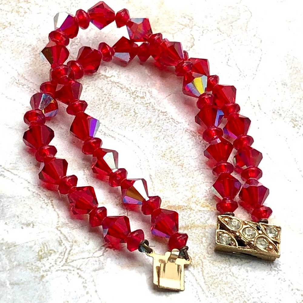 Vintage Red Fire Polished Austrian Glass Bracelet… - image 3