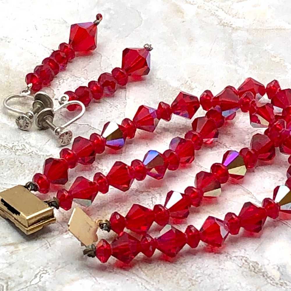 Vintage Red Fire Polished Austrian Glass Bracelet… - image 6