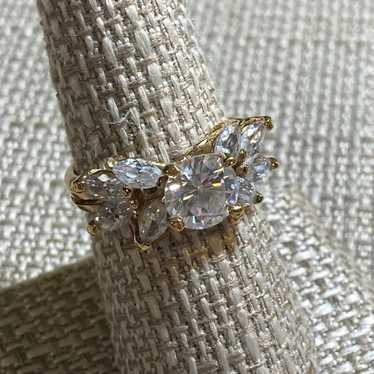 Clear Glass Rhinestone Cluster Ring 14K HGE Size 8 - image 1