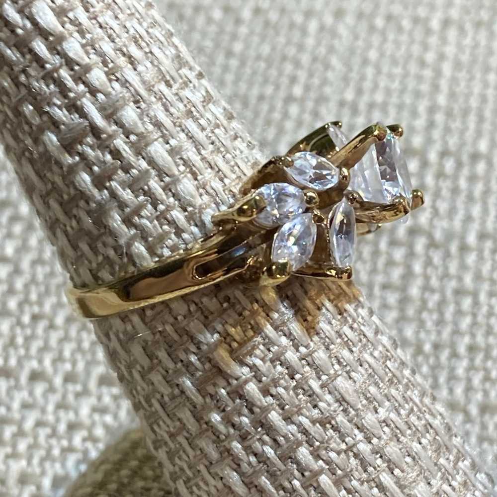 Clear Glass Rhinestone Cluster Ring 14K HGE Size 8 - image 2