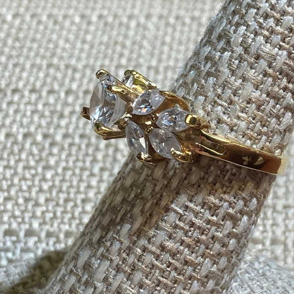 Clear Glass Rhinestone Cluster Ring 14K HGE Size 8 - image 3