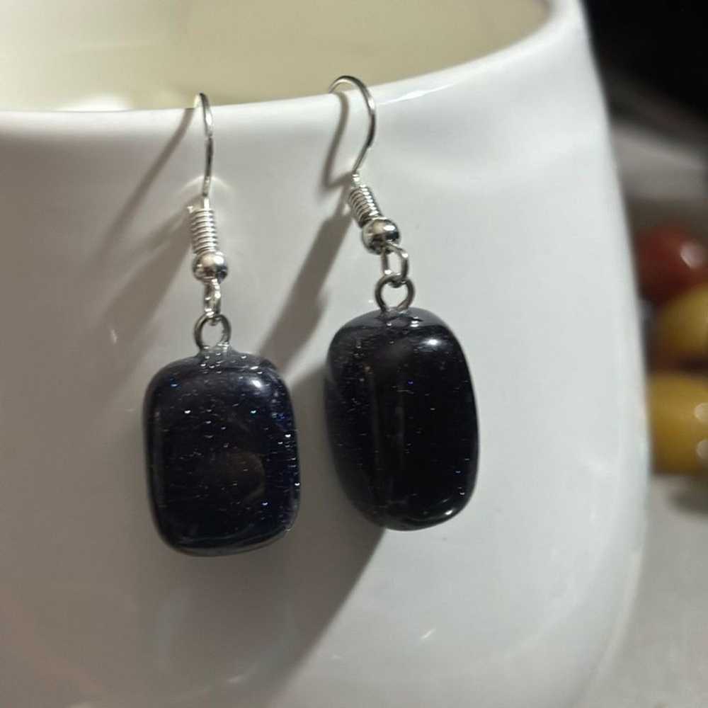 Blue Goldstone Stone Earrings with Sterling Silve… - image 1