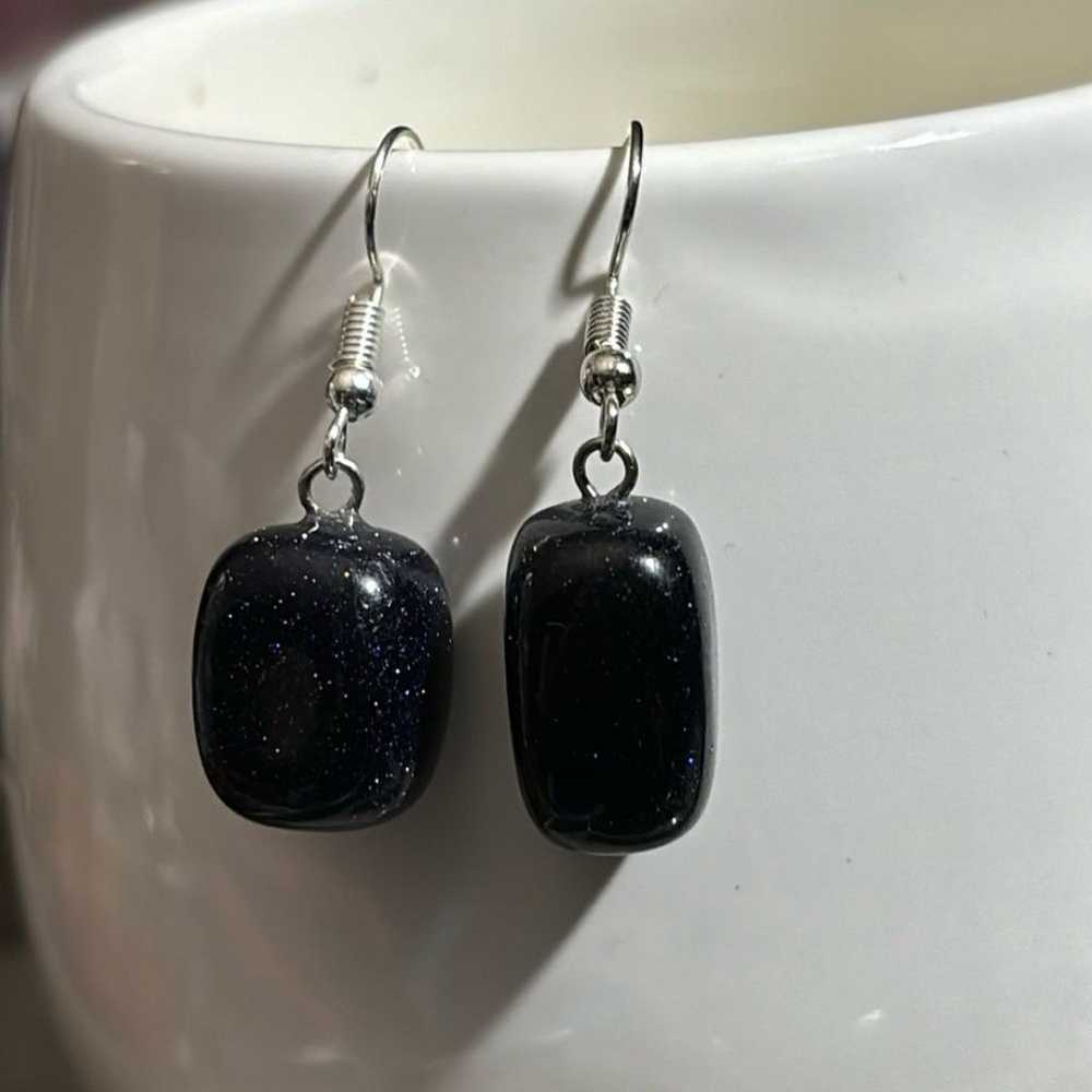 Blue Goldstone Stone Earrings with Sterling Silve… - image 2