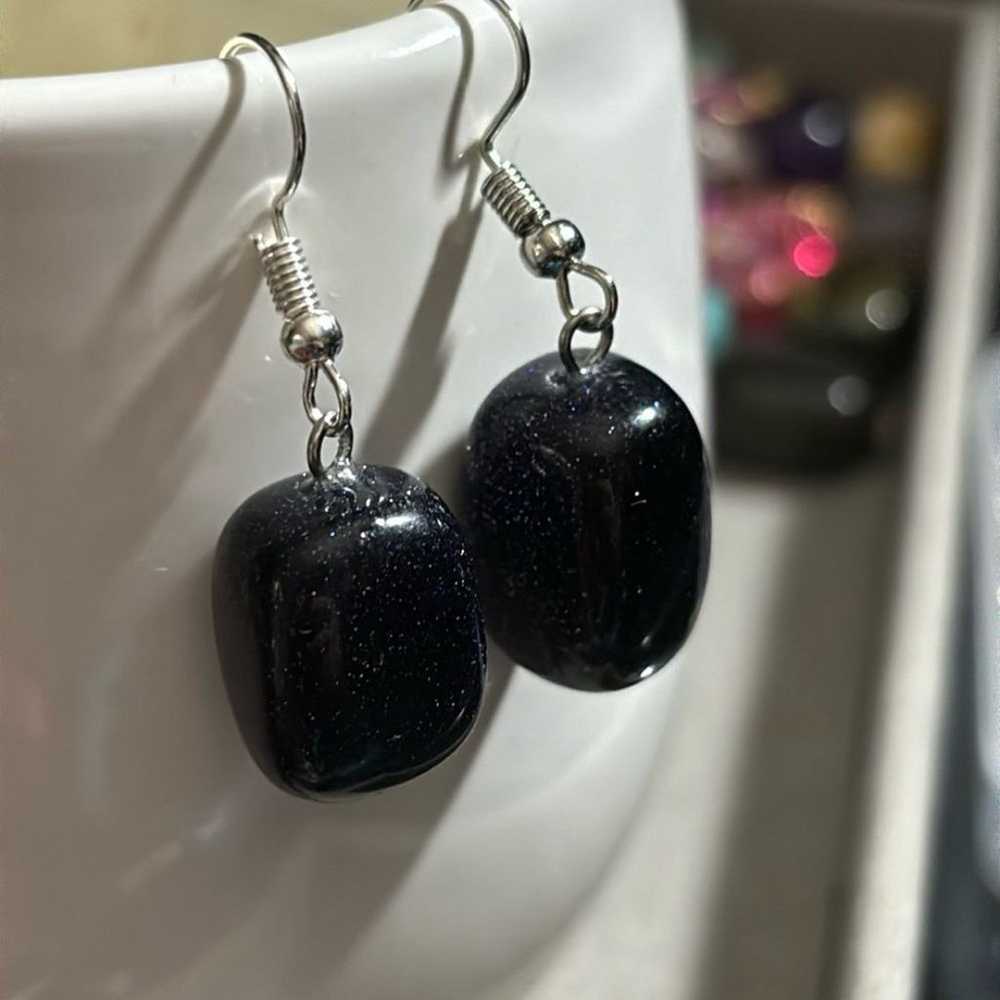 Blue Goldstone Stone Earrings with Sterling Silve… - image 3