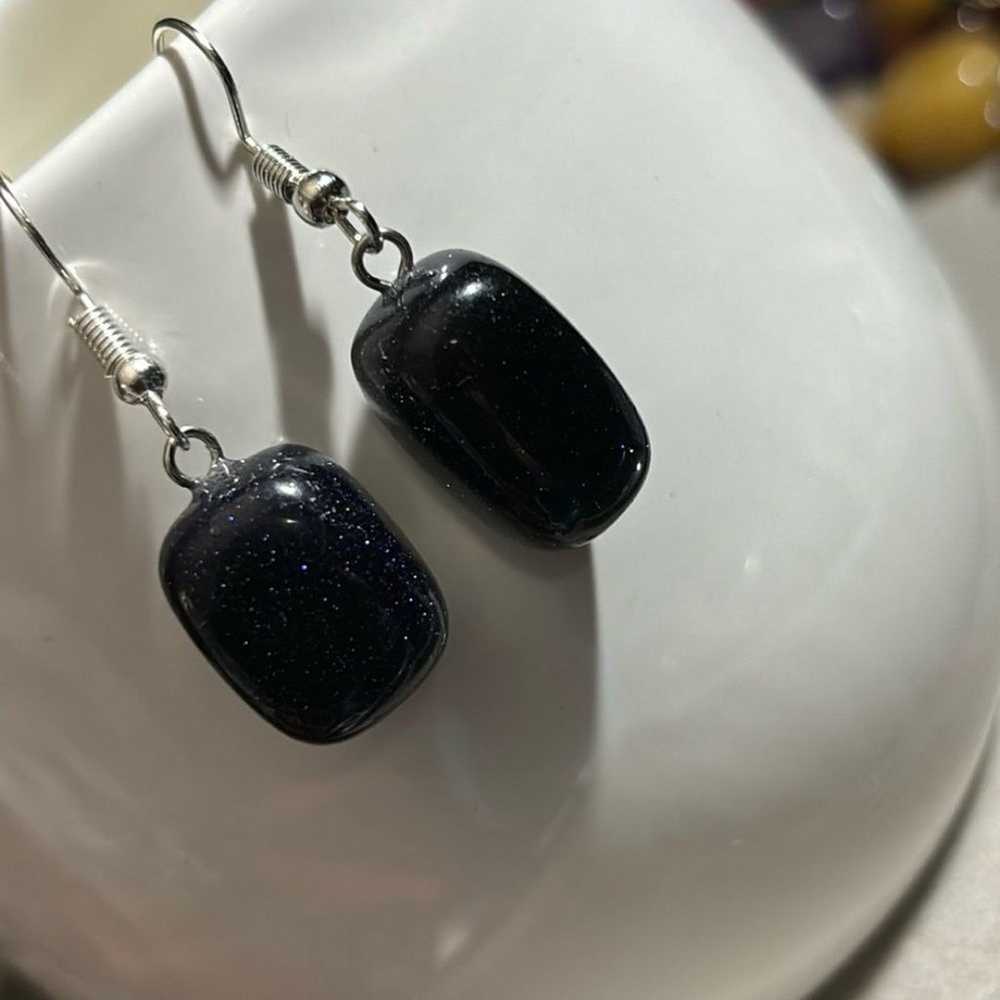 Blue Goldstone Stone Earrings with Sterling Silve… - image 4