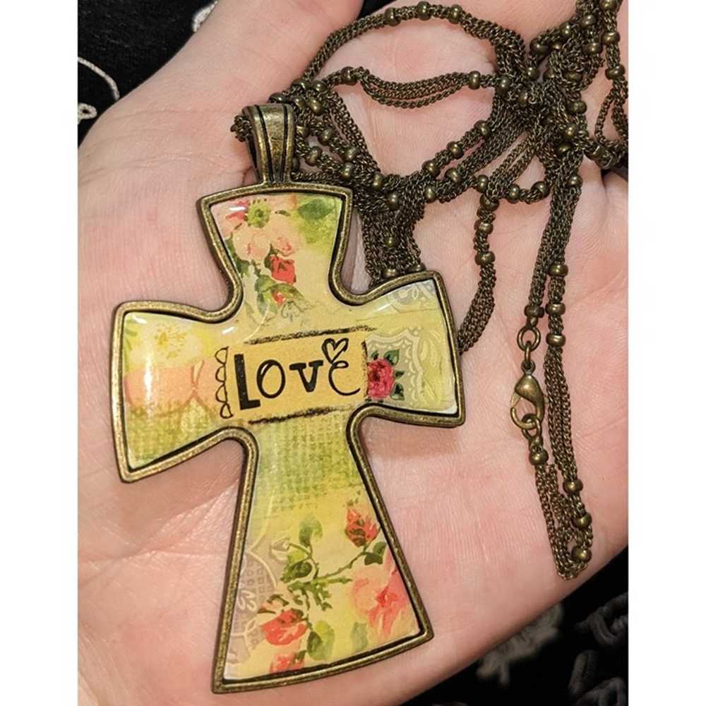 Cottagecore Floral Love Cross Necklace - image 1