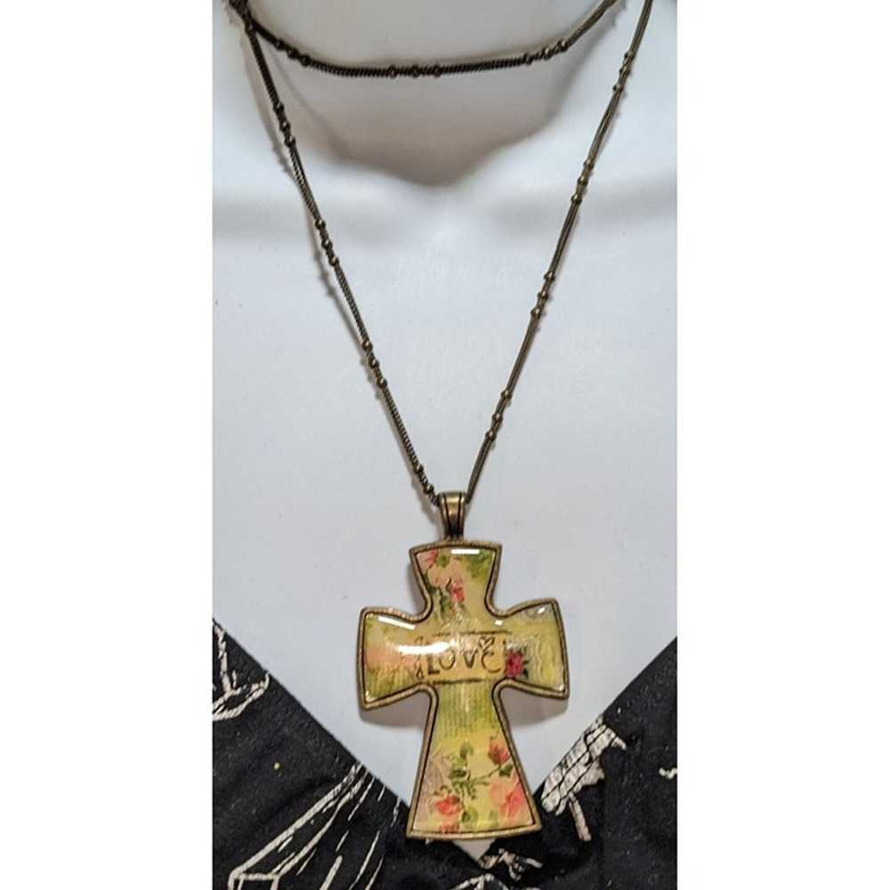 Cottagecore Floral Love Cross Necklace - image 4