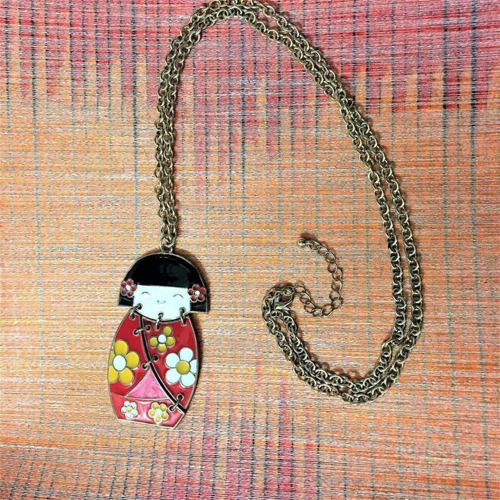 Japanese Geisha Girl Kimono Necklace - image 3