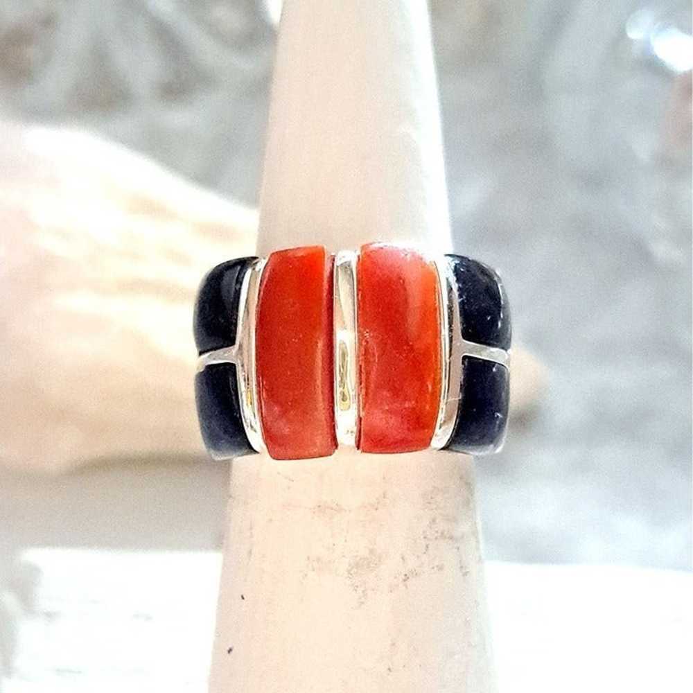 Vintage Segmented Red Coral & Black Onyx Sterling… - image 12