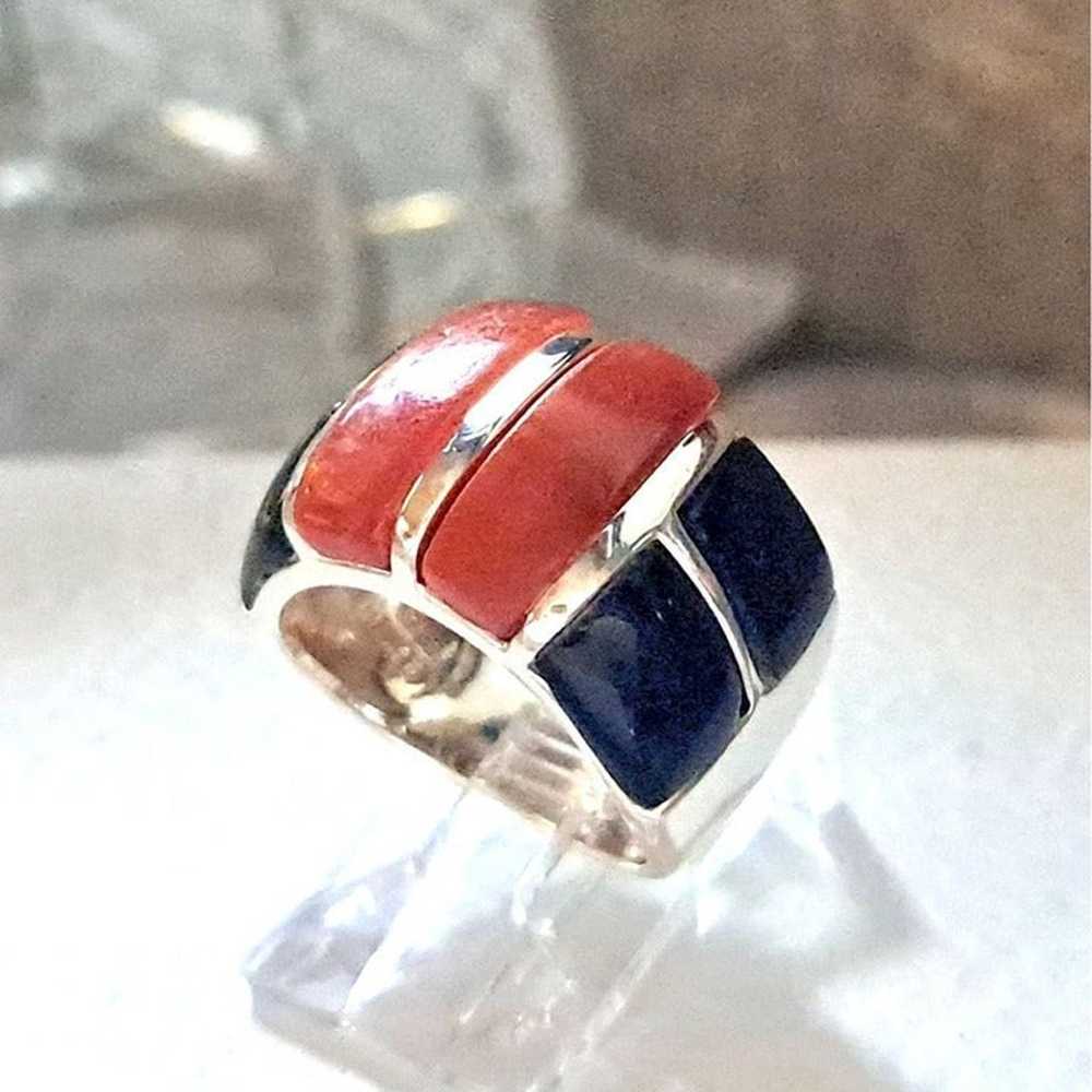 Vintage Segmented Red Coral & Black Onyx Sterling… - image 1