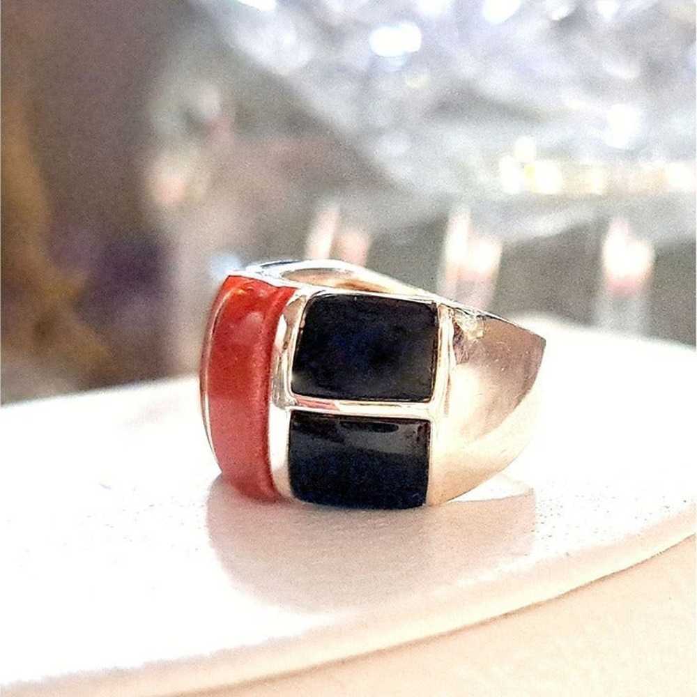 Vintage Segmented Red Coral & Black Onyx Sterling… - image 9