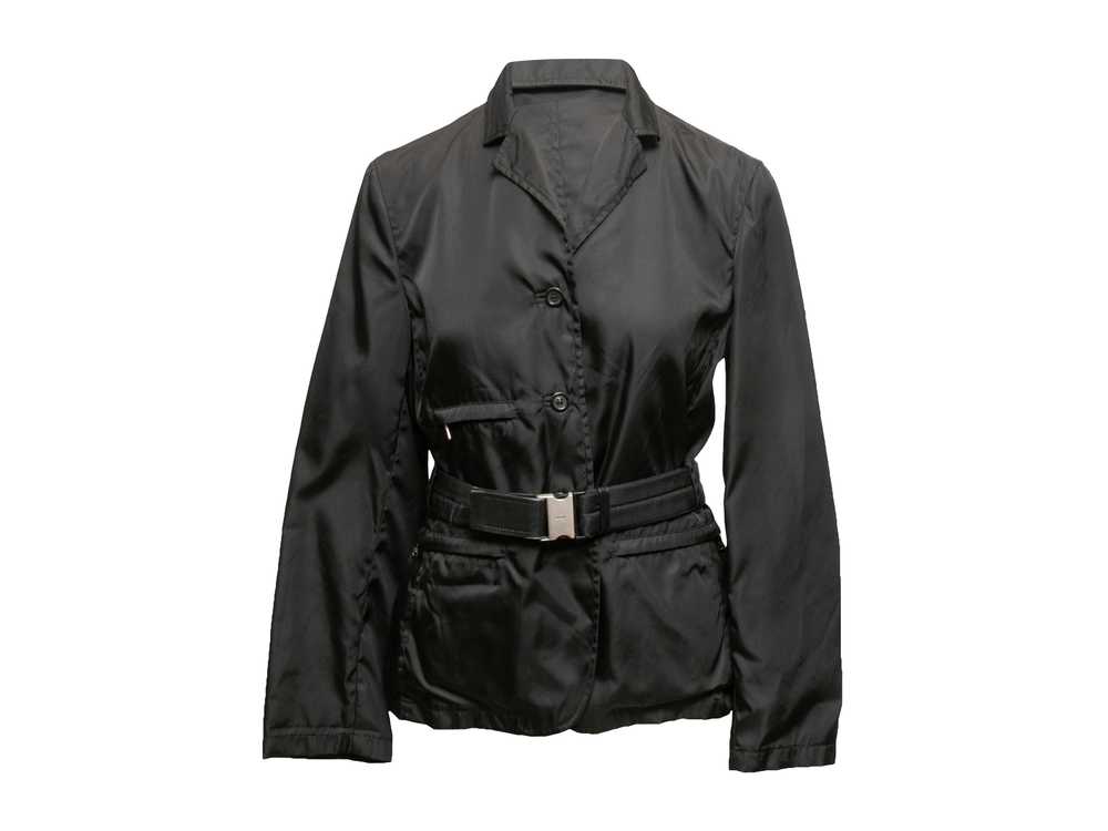 Vintage Black Prada Nylon Belted Jacket Size IT 42 - image 2